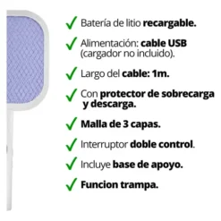Alternative view of Raqueta Paleta Mata Moscas Mosquitos C/ Trampa Recargable Color Blanco