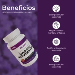 Alternative view of Nad + Resveratrol Dr Skin 60 Comprimidos Rejuvenecé Tus Células, Activá Tu Energía Y Rendí Mejor Cada Día! Vitamina B3 Nicotinamida Suplemento Antiage Cognitivo Energizante Vegano