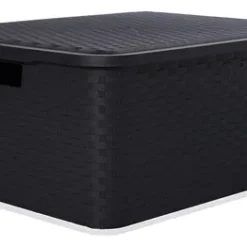 Canasto Cajón Organizador Rattan Plástico Premium Grande Xl Color Negro / Full Black