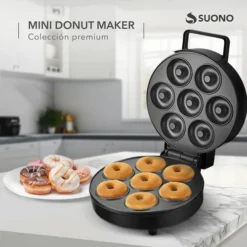 Máquina Donas Suono Mini Donut Maker 7 Unidades Mini Donas Antiadherente 1200w Color Negro
