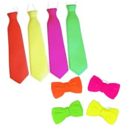 Combo Corbatas Y Moños Fluo Plastico Cotillon Carioca X24