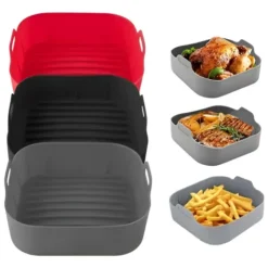 Molde Bandeja Silicona Cuadrado Freidora Aire Airfryer 20cm Gris Oscuro