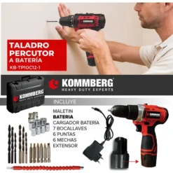 Alternative view of Taladro Percutor A Bateria 12v Kommberg 10mm Maletin Bateria Cargador Kb-tpb10c12-1