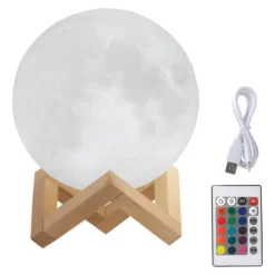 Lampara Luna 13cm 16 Colores Rgb + Blanco Luz Calida Y Fria Blanco Marrón Claro