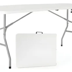 Mesa Para Jardin Exteriror Plegable Camping Portatil Picnic 150 x 70 Cm Color Blanco Gardenlife