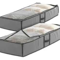 Alternative view of Bajo Cama X 2 Gris Organizadores De Tela Multiuso Bajo Cama Plegable Oragnizar Placard Multiuso Ropa Pvc Transparente Guardado Al Vacio Frazadas Colchas Cobertores