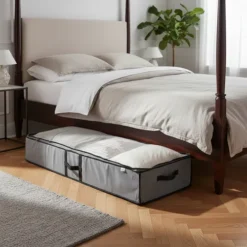 Bajo Cama X 2 Gris Organizadores De Tela Multiuso Bajo Cama Plegable Oragnizar Placard Multiuso Ropa Pvc Transparente Guardado Al Vacio Frazadas Colchas Cobertores