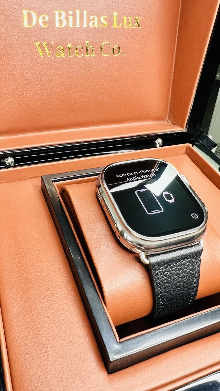 49MM Apple Watch ULTRA 2 Titanio Pulido CORREA de Cuero Negro PERSONALIZADA LTE GPS