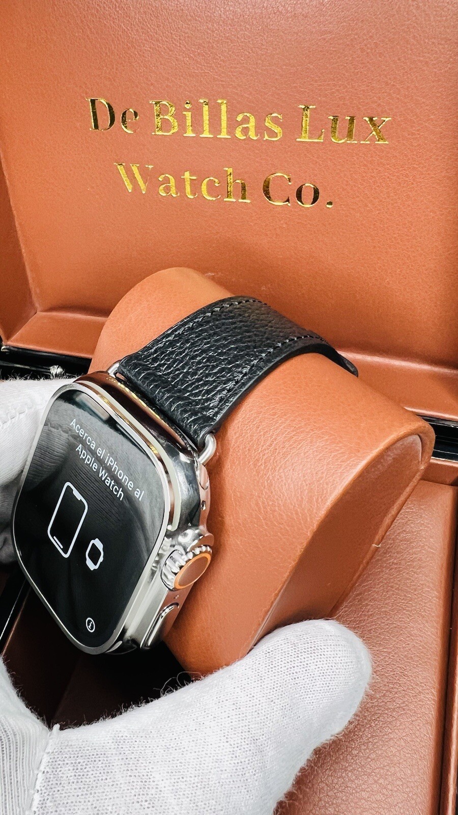 49MM Apple Watch ULTRA 2 Titanio Pulido CORREA de Cuero Negro PERSONALIZADA LTE GPS
