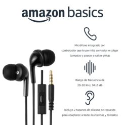 Amazon Basics Auriculares con Cable con Micrófono, Auriculares Intraurales, Conector de 3.5mm, Paquete de 2". (El título ya está en español)