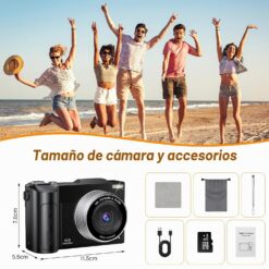 Cámara de Fotos 48MP 4K Cámara Digital Compacta con Zoom 16X 2,8" LCD Compacta Portátil Cámara con Tarjeta 32GB para Niños Principiantes Adultos (Negro)