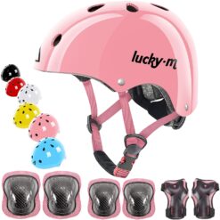 Casco Infantil Ajustable con Rodilleras, Coderas y Muñequeras, Juego de Equipo de Protección 7 en 1 para Niños y Niñas, para Monopatín, Bicicleta, Patinete, Hoverboard