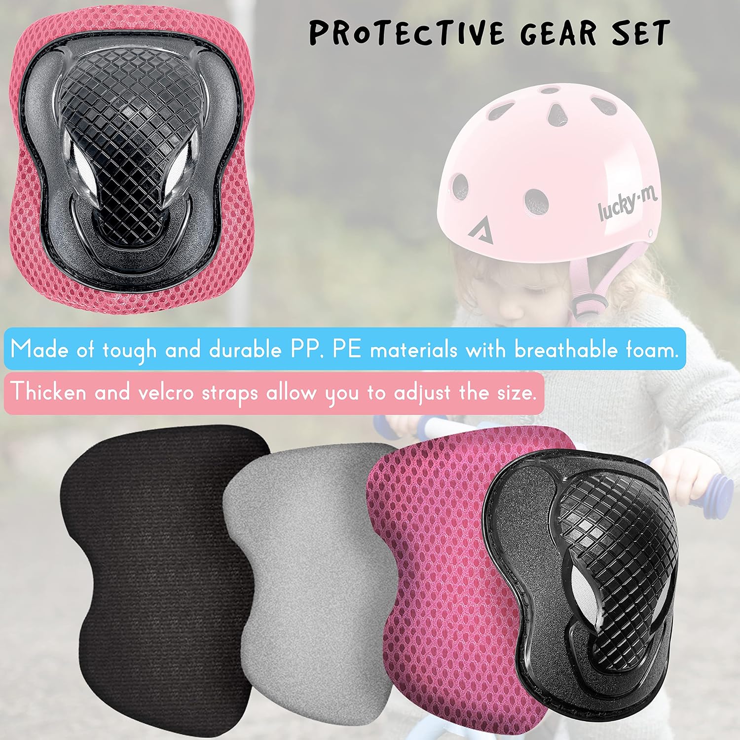 Casco Infantil Ajustable con Rodilleras, Coderas y Muñequeras, Juego de Equipo de Protección 7 en 1 para Niños y Niñas, para Monopatín, Bicicleta, Patinete, Hoverboard