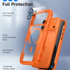 Funda para iPhone 17 Pro Max con protector de pantalla privado naranja