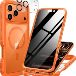 Funda para iPhone 17 Pro Max con protector de pantalla privado naranja