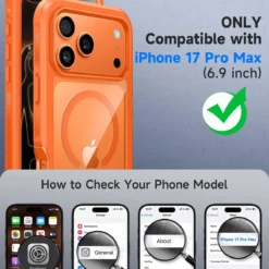 Funda para iPhone 17 Pro Max con protector de pantalla privado naranja