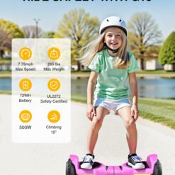 Gyroor G13+K1 Scooter Autobalanceado de 6.5'' para Niños con Altavoz Bluetooth - Rosa