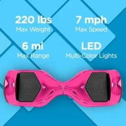 Hover-1 All-Star Hoverboard, Rosa Brillante, Ruedas LED de 6.5 pulgadas, Luces de Sensor LED