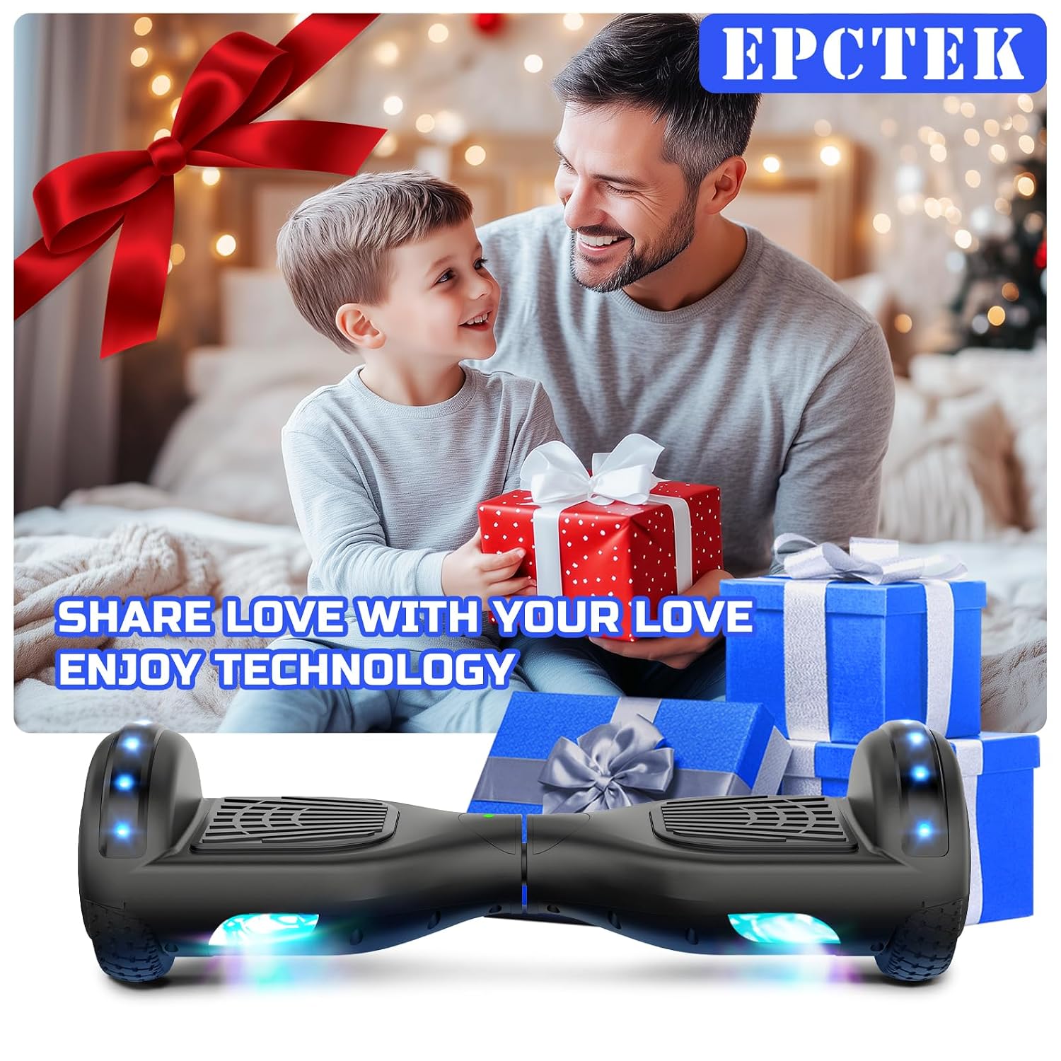 Hoverboard de 6,5 pulgadas con altavoz Bluetooth, scooter autoequilibrado, motor con luces de colores y luces LED" se traduce al español como: "Hoverboard de 6,5 pulgadas con...