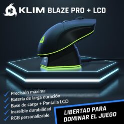Mouse Gaming Inalámbrico KLIM Blaze Pro RGB con Base de Carga LCD