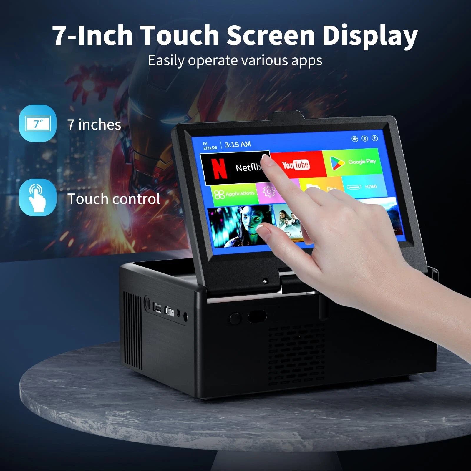 Pequeño Smart TV, Mini TV con Pantalla Táctil de 7 pulgadas, Aplicaciones Integradas, Soporte para SD, WiFi, B