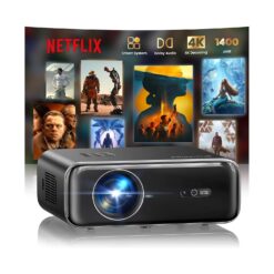 Proyector 4K【1400 ANSI/Netflix Incluido/Dolby】 Proyector Inteligente 4K Portátil Enfoque Automático/Keystone WiFi Bluetooth FHD 1080P, HDR10, Proyectores WiFi6 Exteriores Zoom...