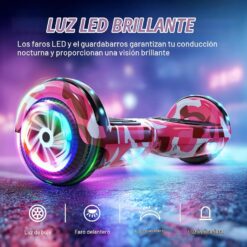 SISIGAD Hoverboard de 6,5 pulgadas con altavoz Bluetooth, scooter autoequilibrado, motor con luces de colores y luces LED, Camuflaje rosa