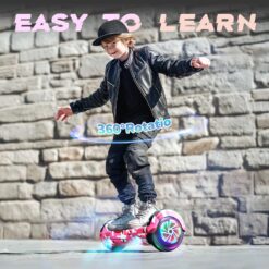 SISIGAD Hoverboard de 6,5 pulgadas con altavoz Bluetooth, scooter autoequilibrado, motor con luces de colores y luces LED, Camuflaje rosa