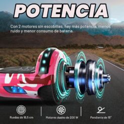 SISIGAD Hoverboard de 6,5 pulgadas con altavoz Bluetooth, scooter autoequilibrado, motor con luces de colores y luces LED, Camuflaje rosa