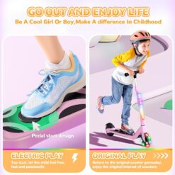 SISIGAD Patinete Eléctrico para Niños de 6 a 10 Años, Scooter Eléctrico para Niños de 5,3 Pulgadas con Luces LED y 3 Alturas Ajustables, Carga Máxima 70 kg, Velocidad Máxima 10...
