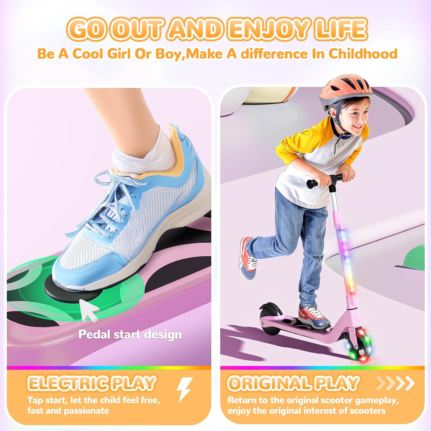 SISIGAD Patinete Eléctrico para Niños de 6 a 10 Años, Scooter Eléctrico para Niños de 5,3 Pulgadas con Luces LED y 3 Alturas Ajustables, Carga Máxima 70 kg, Velocidad Máxima 10...