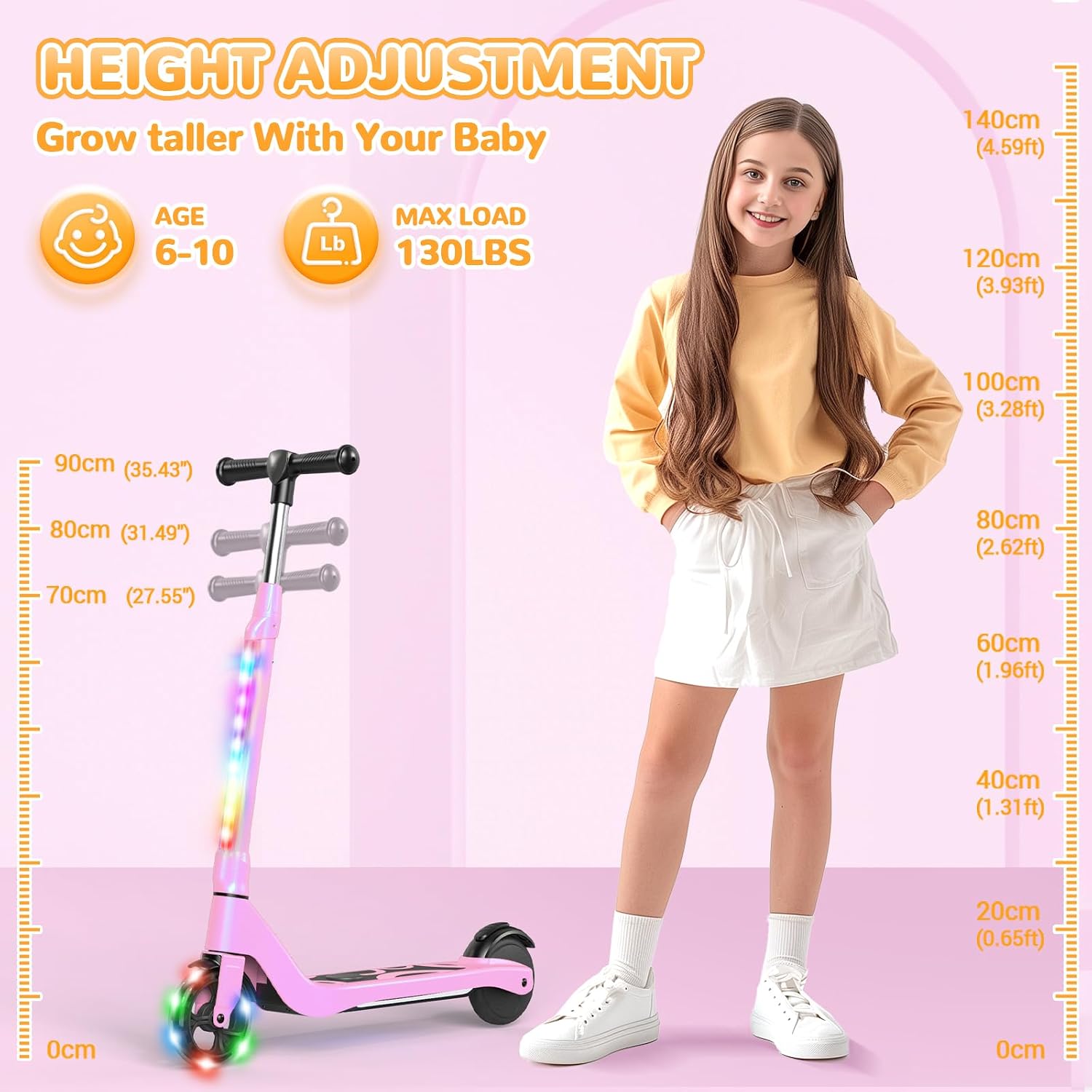 SISIGAD Patinete Eléctrico para Niños de 6 a 10 Años, Scooter Eléctrico para Niños de 5,3 Pulgadas con Luces LED y 3 Alturas Ajustables, Carga Máxima 70 kg, Velocidad Máxima 10...