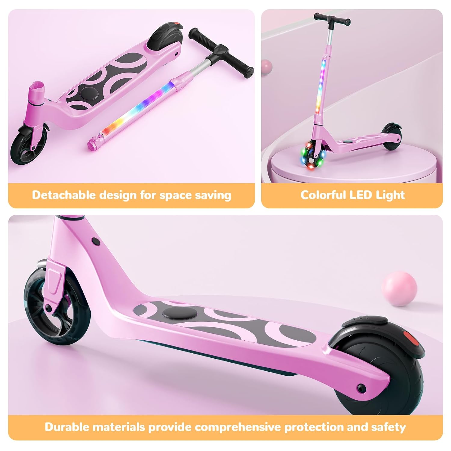 SISIGAD Patinete Eléctrico para Niños de 6 a 10 Años, Scooter Eléctrico para Niños de 5,3 Pulgadas con Luces LED y 3 Alturas Ajustables, Carga Máxima 70 kg, Velocidad Máxima 10...