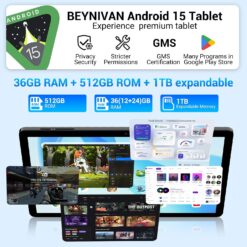 Tableta de 11 Pulgadas Android 15 con Ranura SIM, 4G LTE y WiFi 5G, 36GB RAM + 512GB ROM / 9580mAh y 20W / Face ID / GPS / BT 5.0 / TÜV / USB-C, Tableta con Teclado