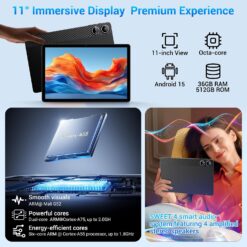 Tableta de 11 Pulgadas Android 15 con Ranura SIM, 4G LTE y WiFi 5G, 36GB RAM + 512GB ROM / 9580mAh y 20W / Face ID / GPS / BT 5.0 / TÜV / USB-C, Tableta con Teclado