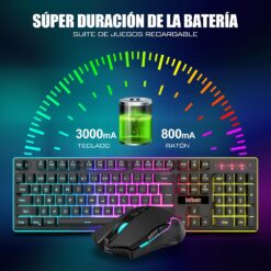 Teclado Mecánico Inalámbrico RedThunder K10, Sensación de Juego, Retroiluminación RGB, Batería Recargable de 3800 mAh, Anti-ghosting + Ratón 7D 3200DPI, Diseño ES, para...