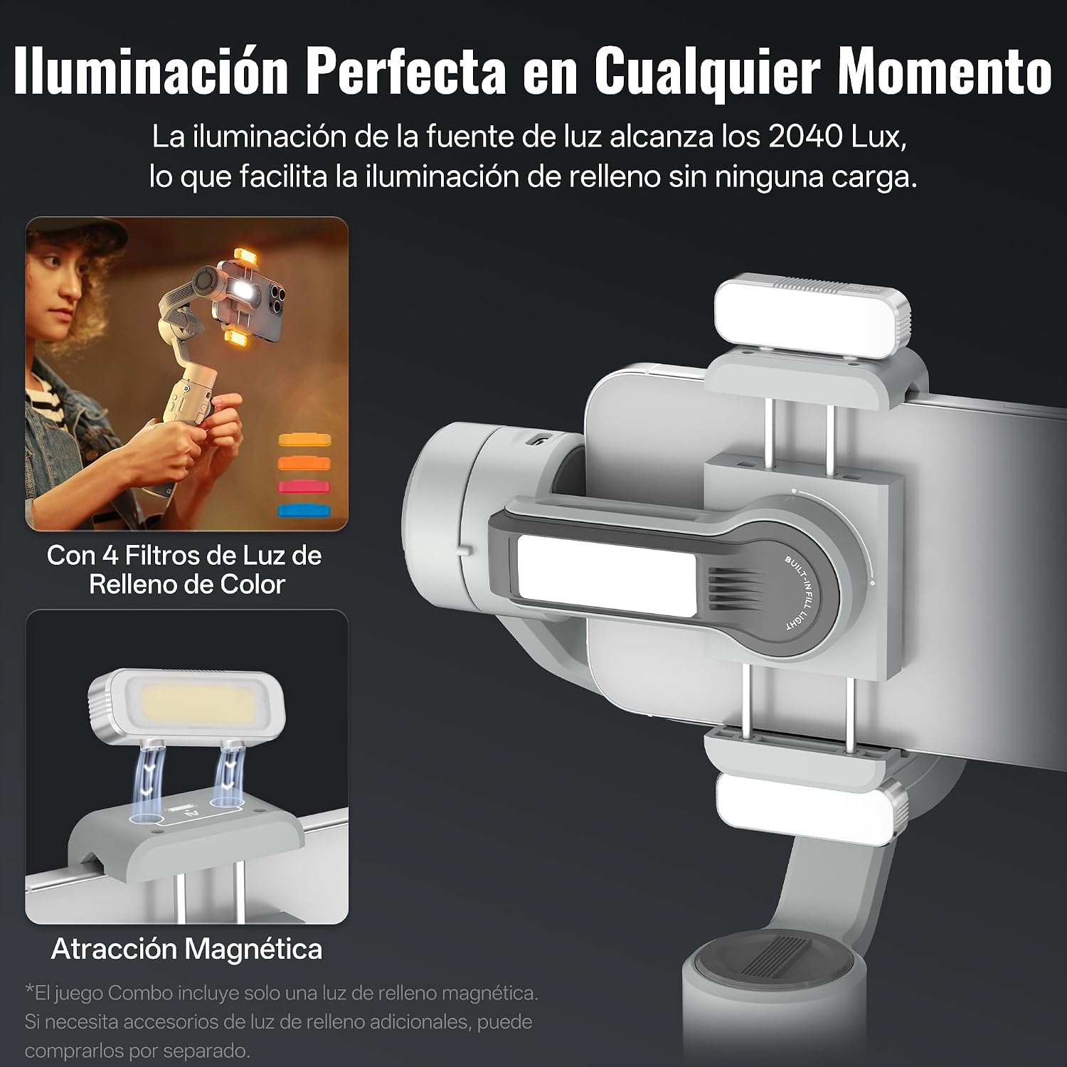ZHIYUN CINEPEER Smooth 5E Combo Estabilizador para Smartphone, Seguimiento AI Inteligente, Luz de Relleno Integrada y Magnética, Estabilizador de Móvil de 3 Ejes, Edición