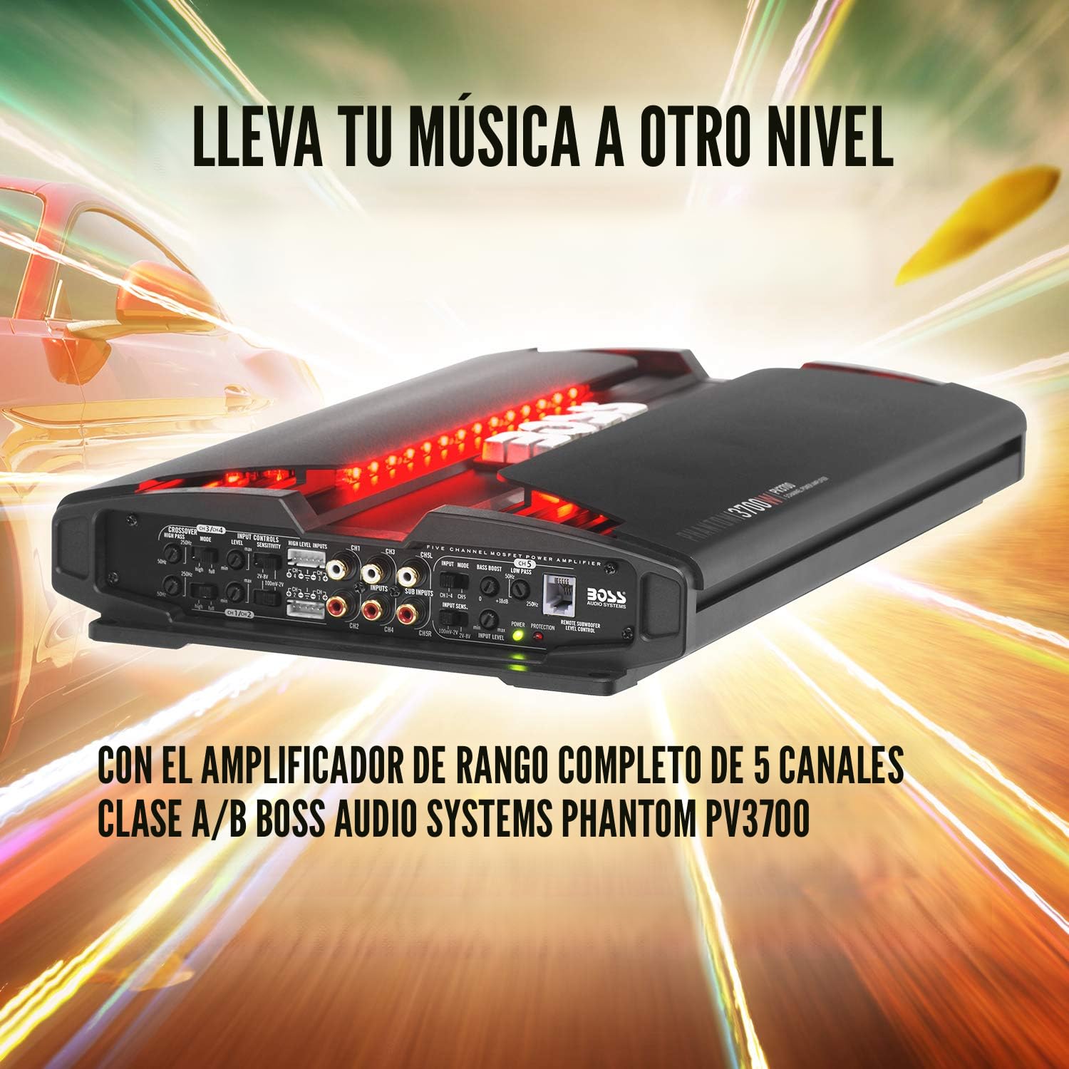 BOSS Audio Systems PV3700 amplificador estéreo para auto de 5 canales – 3,700 W de alta salida, 5 canales, estables a 2/4 ohmios, entradas de bajo y alto nivel, cruce de paso alto