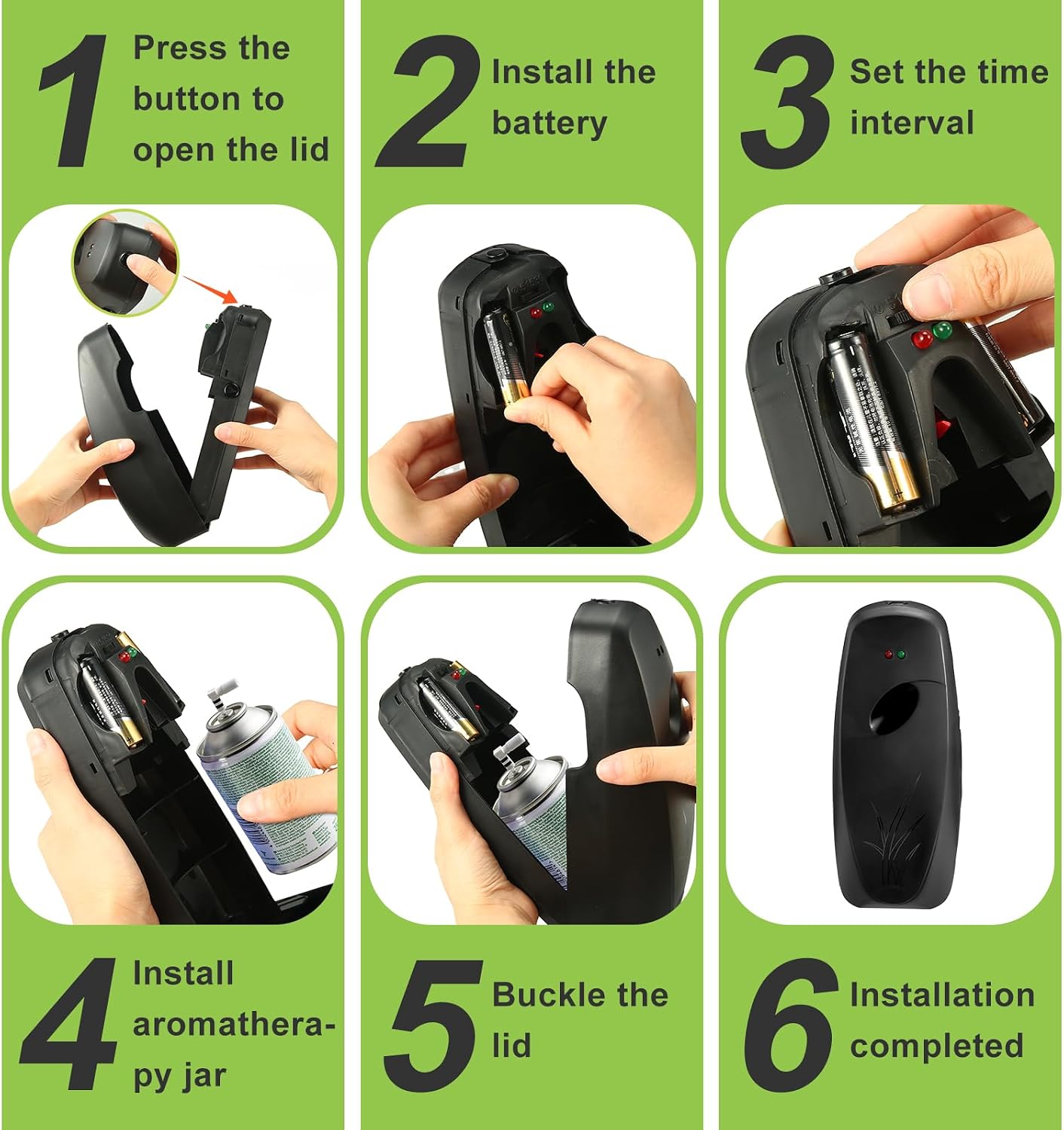 Dispensador Automático de Ambientador en Aerosol Pack de 8 Negro