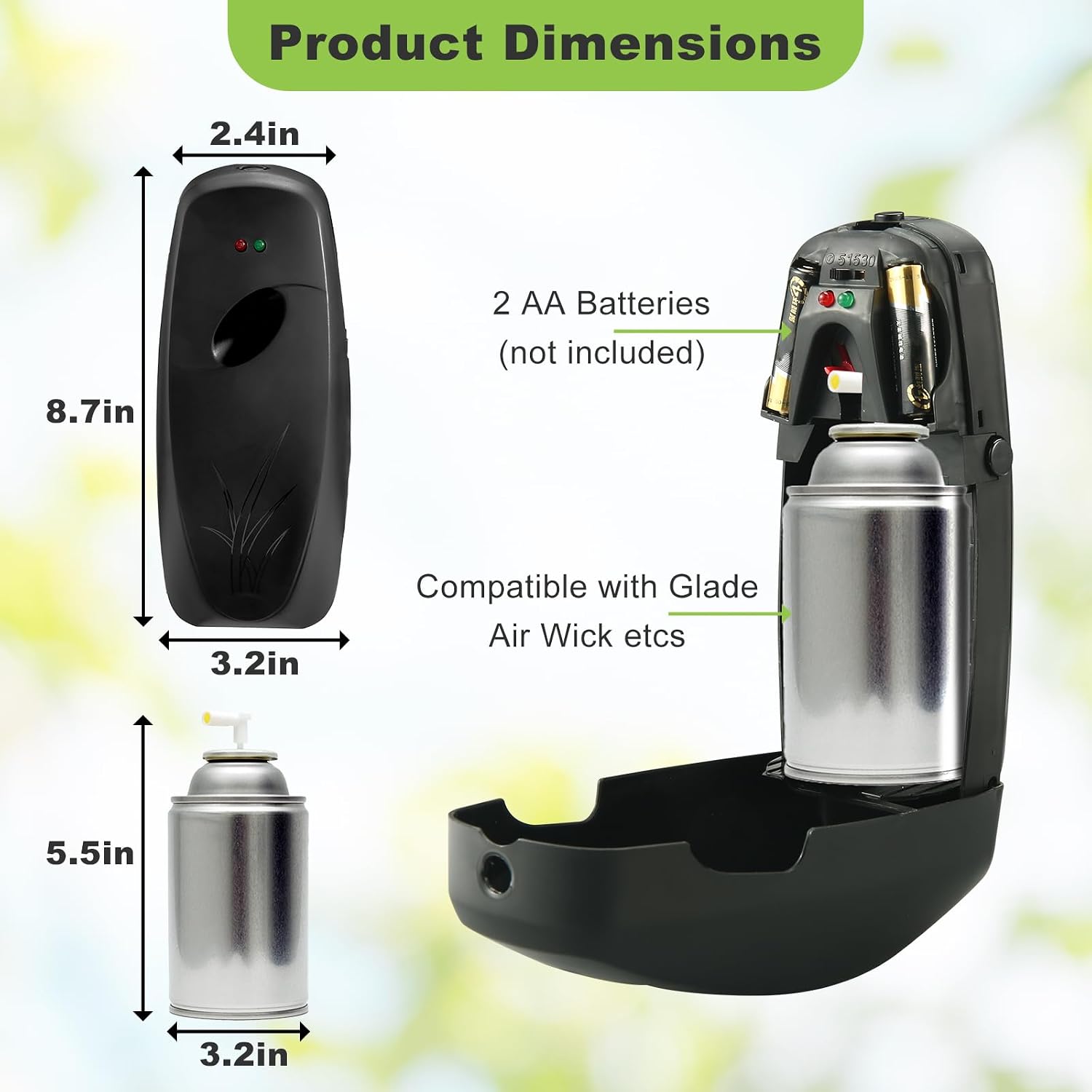 Dispensador Automático de Ambientador en Aerosol Pack de 8 Negro