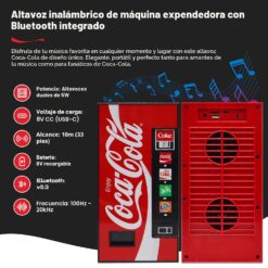 Máquina expendedora Coca-Cola con altavoz Bluetooth, altavoces duales de 5W, Bluetooth inalámbrico v5.3, radio FM, reproducción USB/MicroSD, entrada AUX, alcance de 10m, batería
