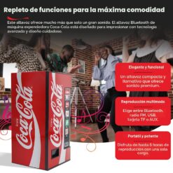 Máquina expendedora Coca-Cola con altavoz Bluetooth, altavoces duales de 5W, Bluetooth inalámbrico v5.3, radio FM, reproducción USB/MicroSD, entrada AUX, alcance de 10m, batería
