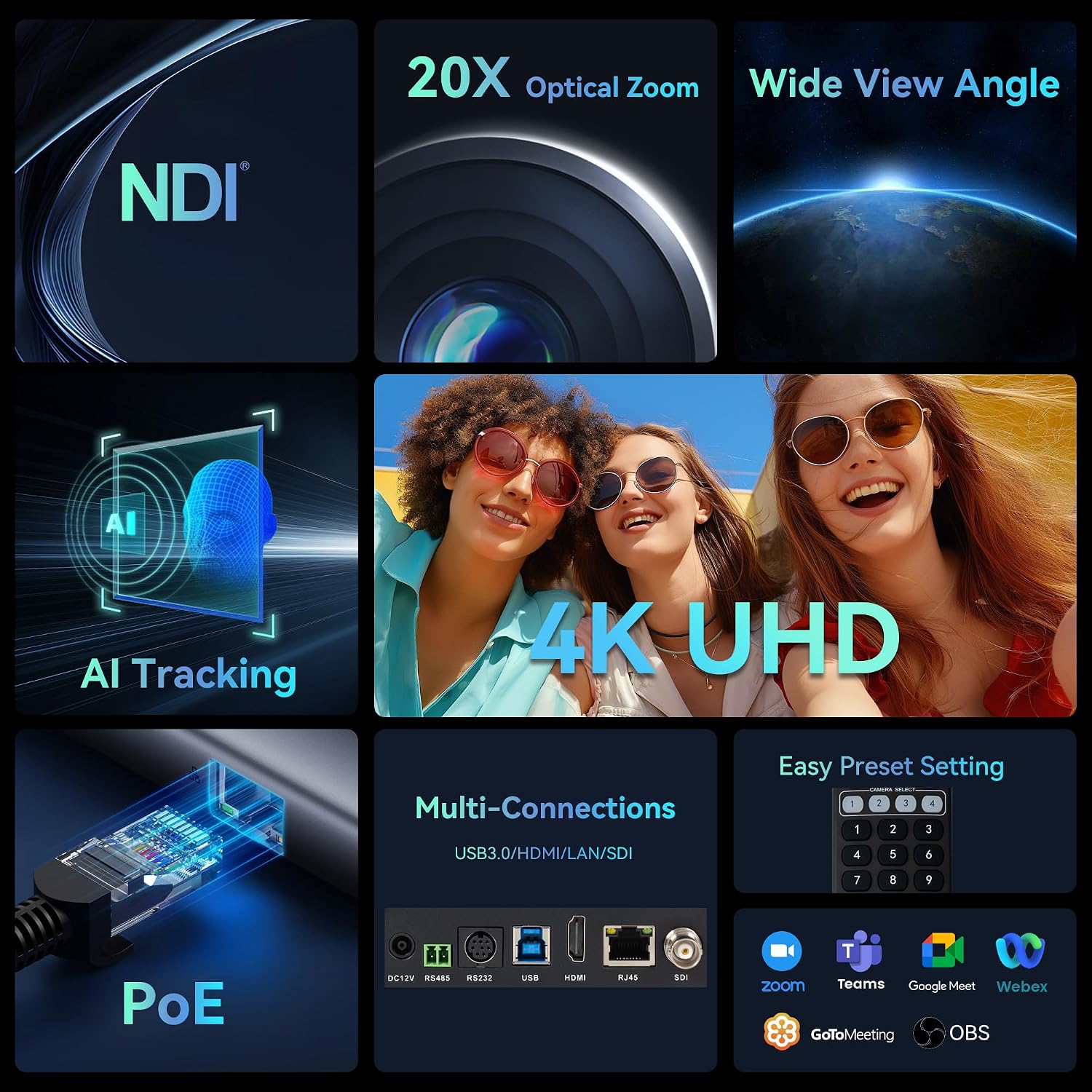 TONGVEO TV-NVS20A-4KN Cámara PTZ NDI 4K